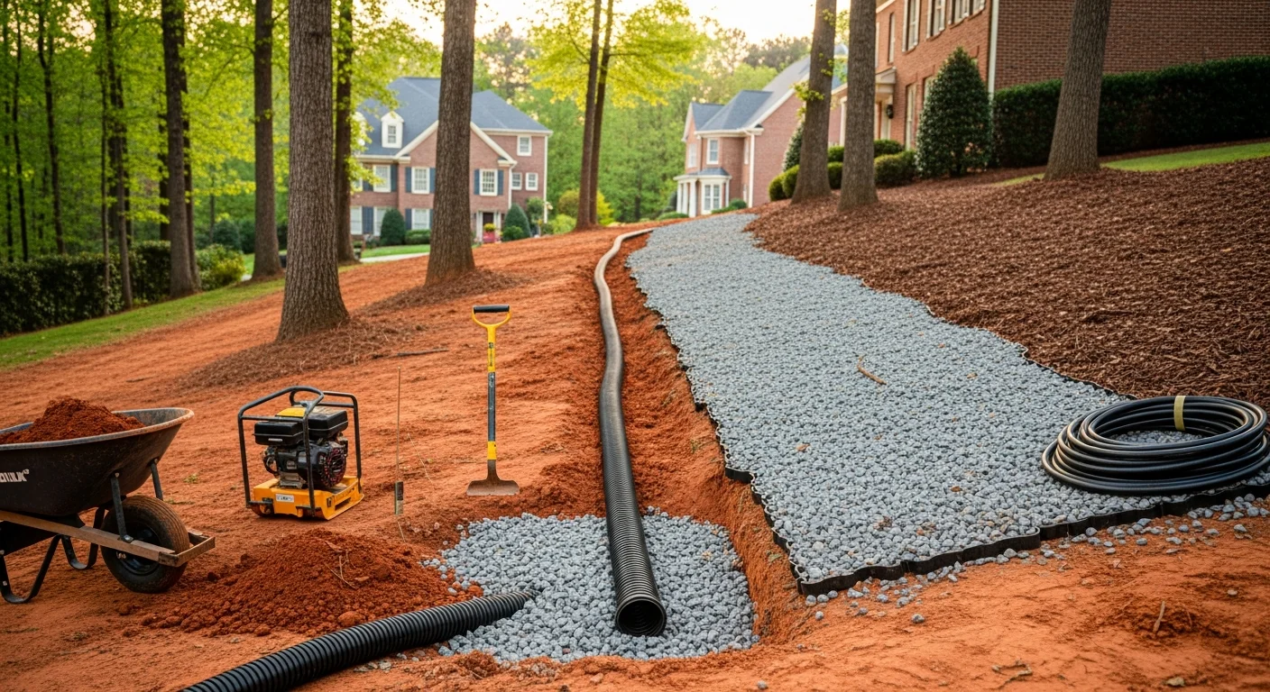 Drainage and erosion control system on sloped residential property