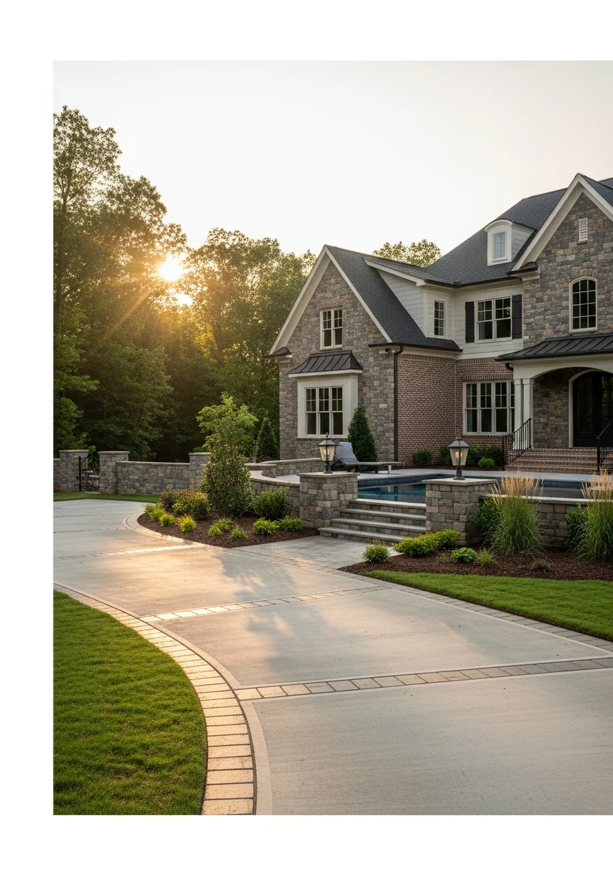 Detailed view of a Johns Creek home's exterior with premium finishes and grounds.