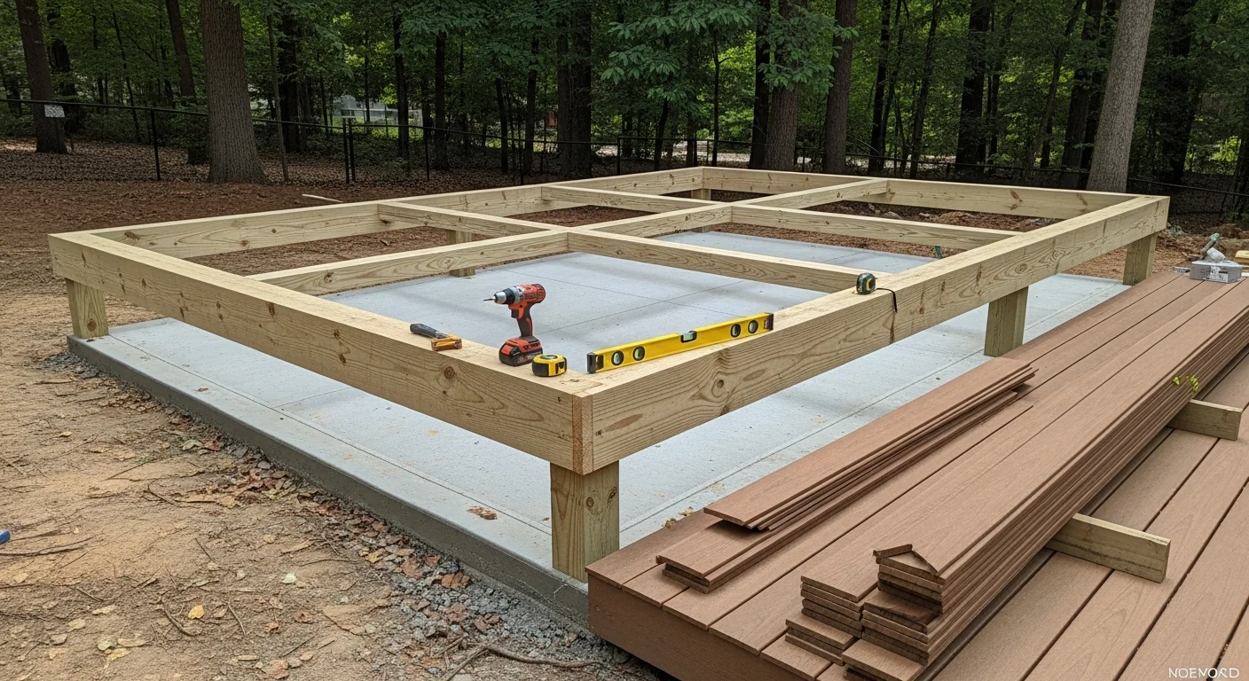 A custom-built covered pavilion in an Alpharetta, Georgia backyard, featuring a solid roof structure and open-air seating area adjacent to a residential pool. The pavilion is positioned on a paved surface with mature landscaping visible in the background.